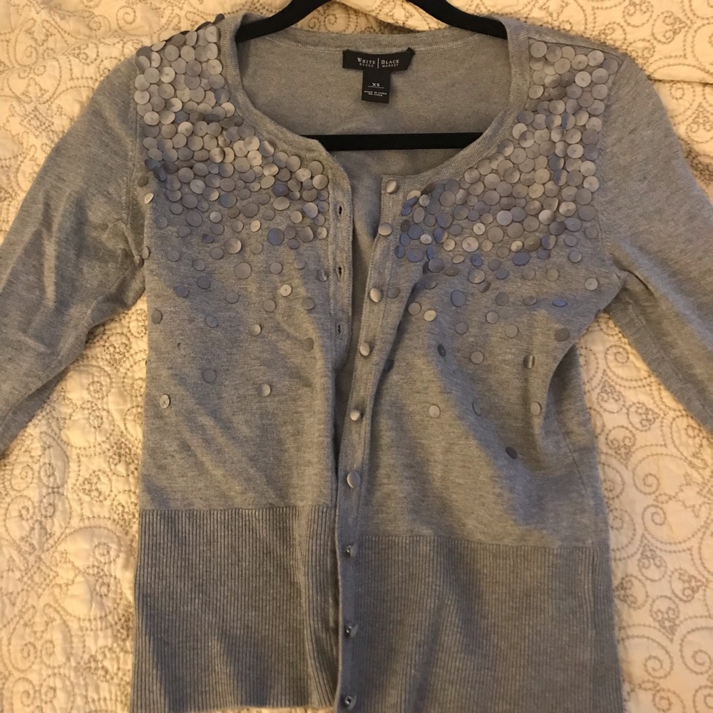 WhiteHouseBlackMarket, sm gray cardigan w/ detail